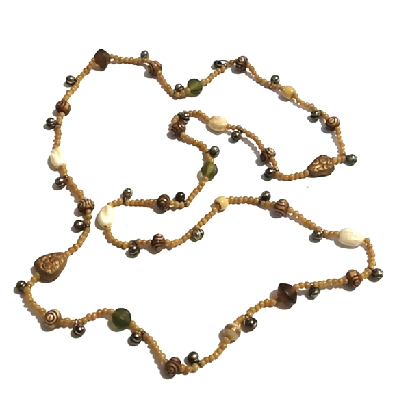 VINTAGE ETHNIC HAND CARVED STONES SEED BEADS WOODEN BEADS NO CLASP 48" NECKLACE - Picture 9 of 10